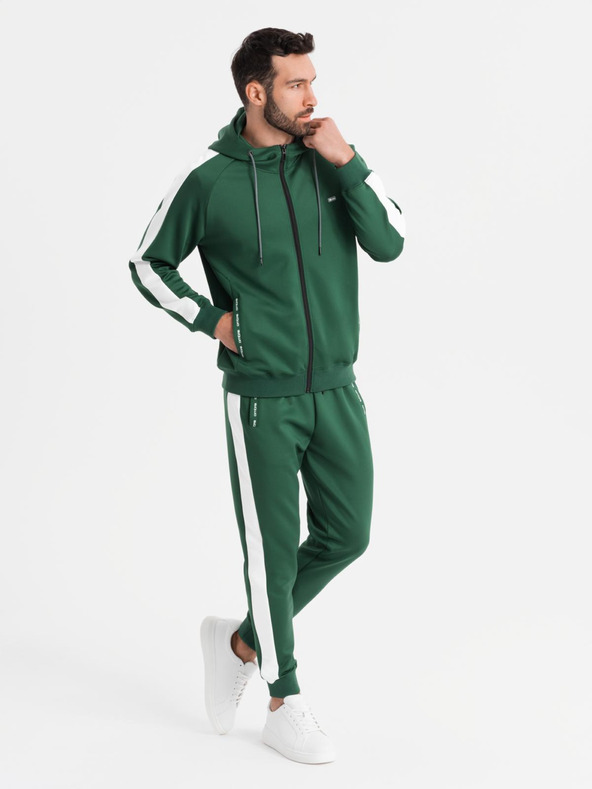 Ombre Clothing Férfi oldschool melegítő szett kapucnis pulóver + jogger nadrág - sötétzöld V7 Z118 Ombre Clothing