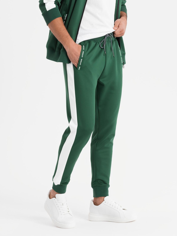 Ombre Clothing Férfi oldschool melegítő szett kapucnis pulóver + jogger nadrág - sötétzöld V7 Z118 Ombre Clothing