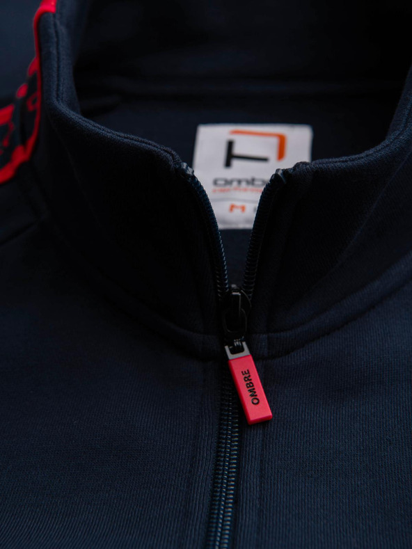 Ombre Clothing Férfi pulóver cipzárral és magas nyakkal - sötét kék V3 OM-SSZP-0224 Ombre Clothing