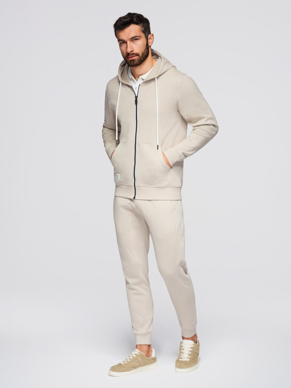 Ombre Clothing Férfi melegítő szett kapucnis pulóver + jogger nadrág - bézs V1 Z119 Ombre Clothing