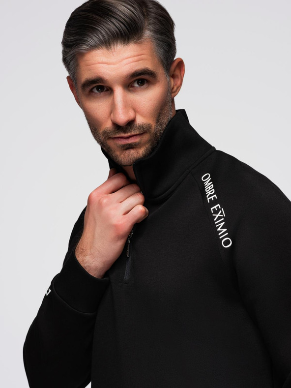 Ombre Clothing Férfi pulóver magas állványnyakkal és kontraszt nyomattal - fekete V1 OM-SSZP-0211 Ombre Clothing