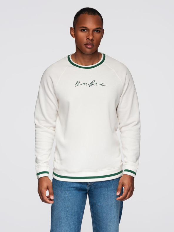 Ombre Clothing Férfi pulóver raglan ujjakkal és kontraszt részletekkel - fehér V2 OM-SSNZ-0244 Ombre Clothing