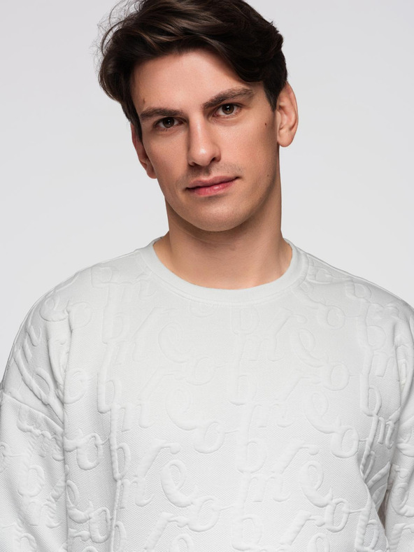 Ombre Clothing Férfi pulóver RELAXED FIT domborított betűkkel - ecru V2 B1712 Ombre Clothing