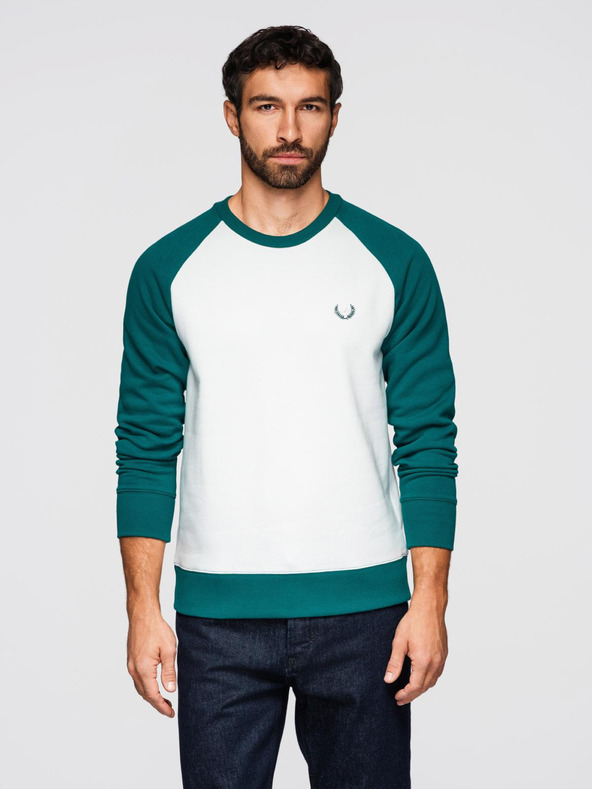 Ombre Clothing Férfi kontraszt pulóver raglan ujjakkal - krém és sötét zöld V1 OM-SSNZ-0239 Ombre Clothing