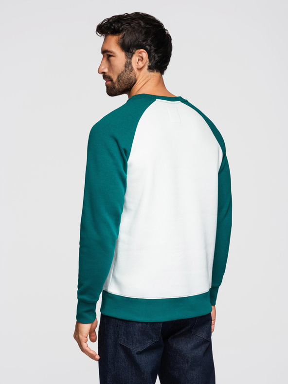 Ombre Clothing Férfi kontraszt pulóver raglan ujjakkal - krém és sötét zöld V1 OM-SSNZ-0239 Ombre Clothing