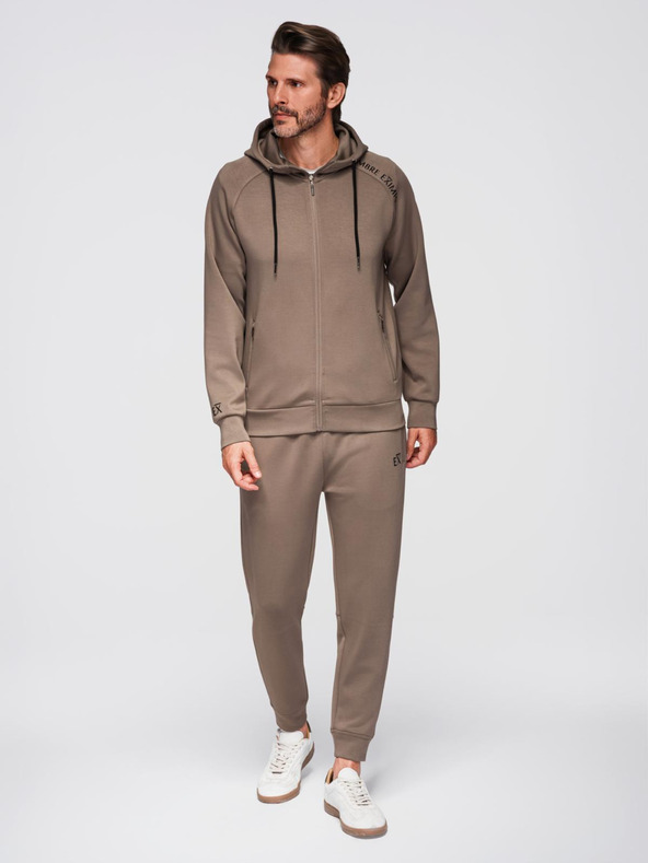 Ombre Clothing Férfi melegítő szett kapucnis pulóver + jogger melegítő - szürkebarna V3 Z115 Ombre Clothing