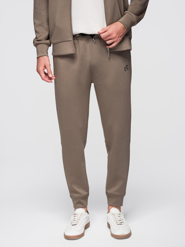 Ombre Clothing Férfi melegítő szett kapucnis pulóver + jogger melegítő - szürkebarna V3 Z115 Ombre Clothing