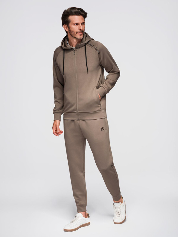 Ombre Clothing Férfi melegítő szett kapucnis pulóver + jogger melegítő - szürkebarna V3 Z115 Ombre Clothing
