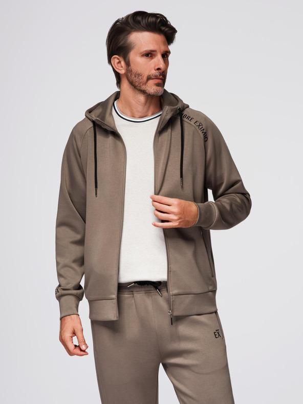 Ombre Clothing Férfi melegítő szett kapucnis pulóver + jogger melegítő - szürkebarna V3 Z115 Ombre Clothing
