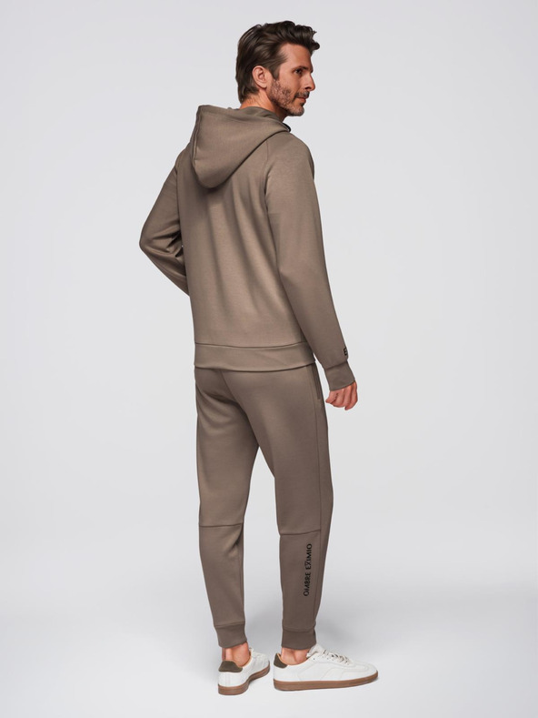 Ombre Clothing Férfi melegítő szett kapucnis pulóver + jogger melegítő - szürkebarna V3 Z115 Ombre Clothing