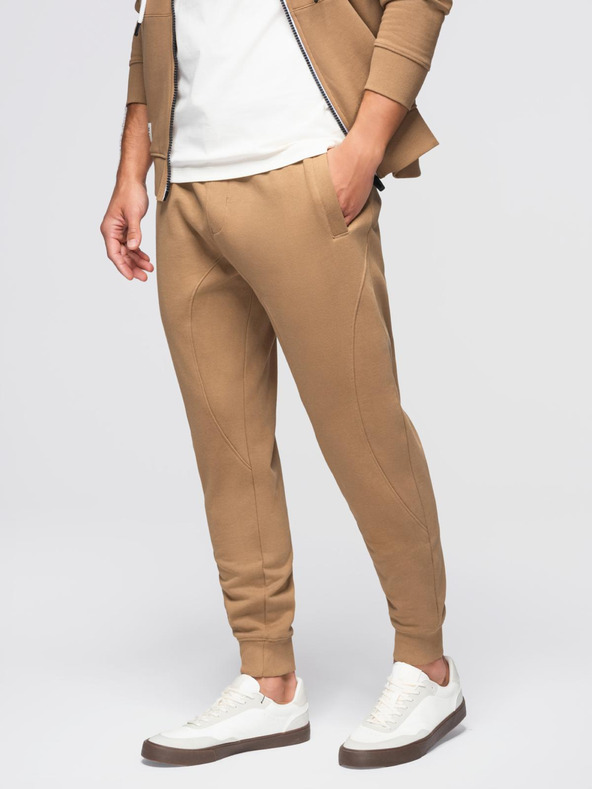 Ombre Clothing Férfi melegítő szett kapucnis pulóver + jogger nadrág - teve V2 Z119 Ombre Clothing