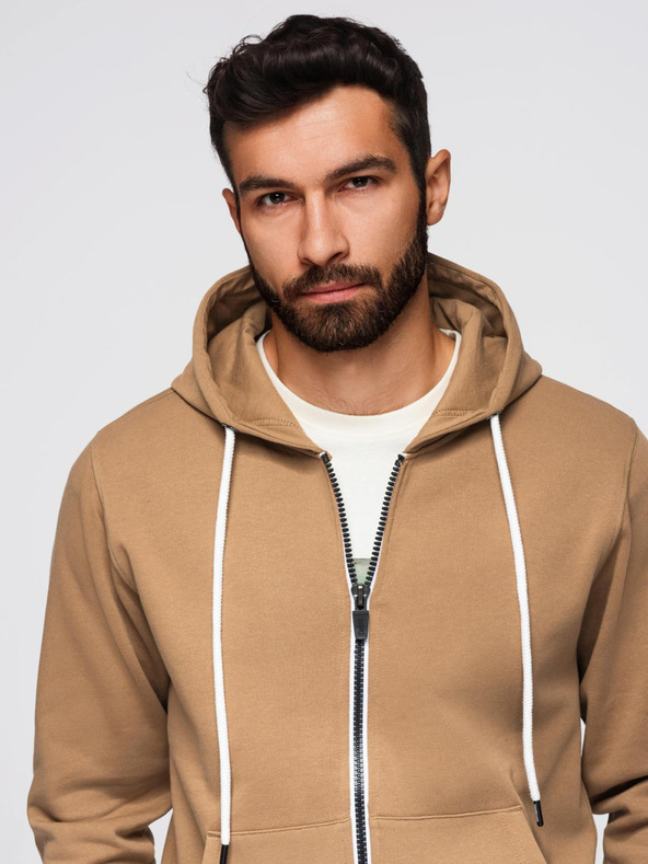 Ombre Clothing Férfi melegítő szett kapucnis pulóver + jogger nadrág - teve V2 Z119 Ombre Clothing