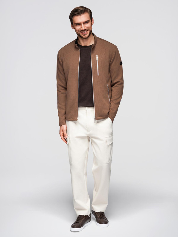 Ombre Clothing Férfi strukturált motoros dzseki magas nyakkivágással - barna V2 OM-JANP-0229 Ombre Clothing