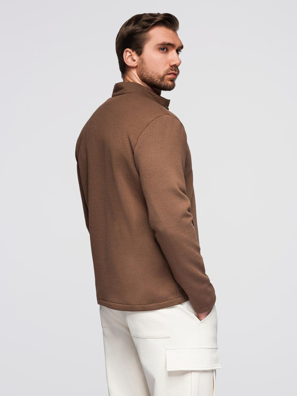 Ombre Clothing Férfi strukturált motoros dzseki magas nyakkivágással - barna V2 OM-JANP-0229 Ombre Clothing