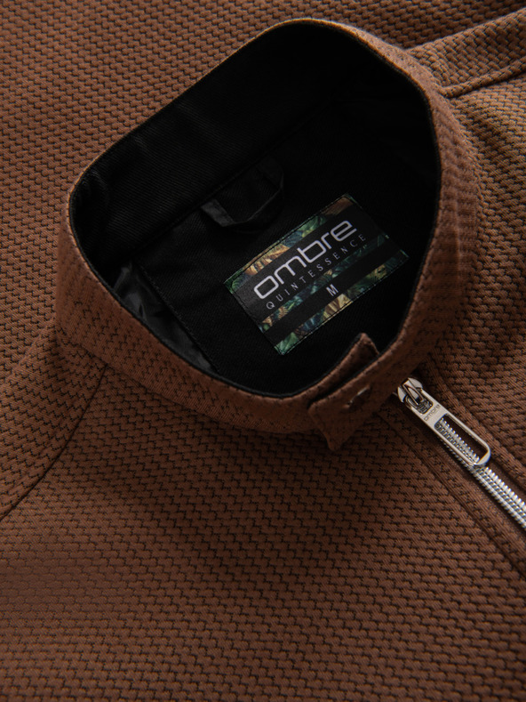 Ombre Clothing Férfi strukturált motoros dzseki magas nyakkivágással - barna V2 OM-JANP-0229 Ombre Clothing