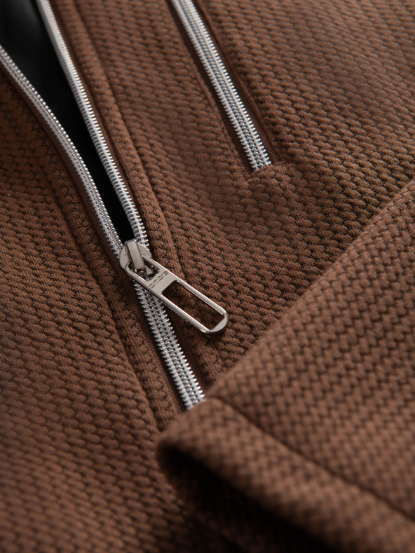 Ombre Clothing Férfi strukturált motoros dzseki magas nyakkivágással - barna V2 OM-JANP-0229 Ombre Clothing