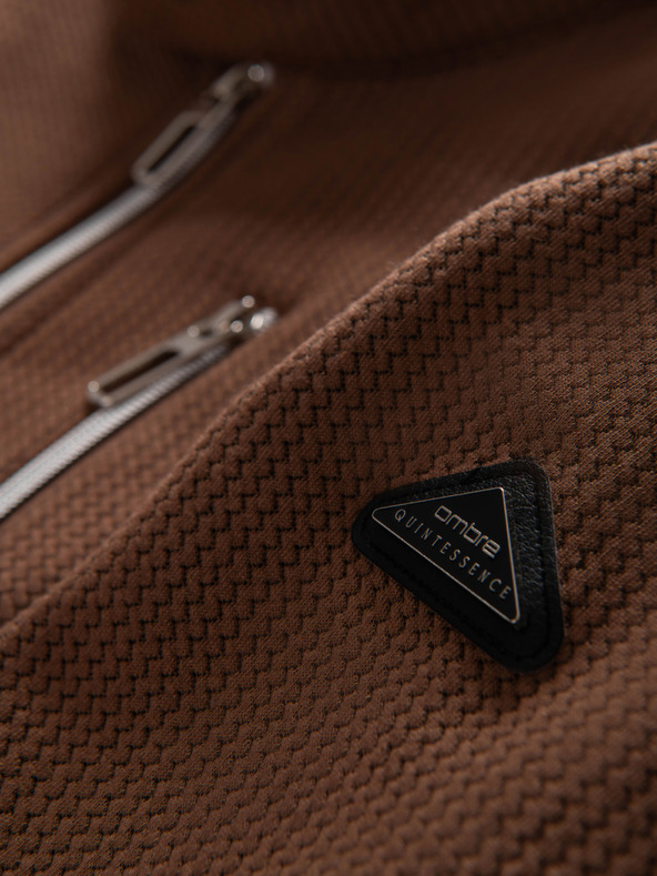 Ombre Clothing Férfi strukturált motoros dzseki magas nyakkivágással - barna V2 OM-JANP-0229 Ombre Clothing