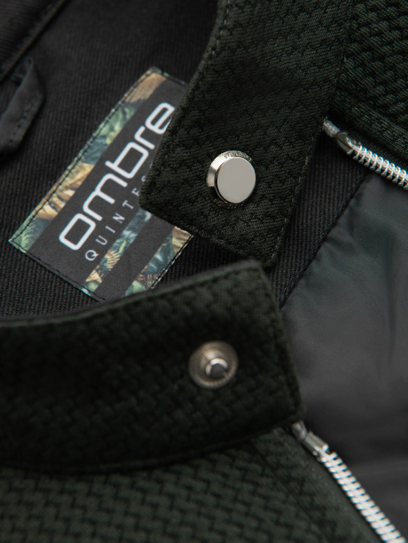 Ombre Clothing Férfi strukturált dzseki magas nyakkivágással - sötétzöld V3 OM-JANP-0229 Ombre Clothing