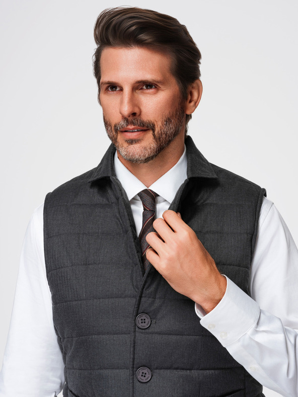 Ombre Clothing Férfi varrott elegáns mellény - grafitszürke melír V1 OM-JAVJ-0275 Ombre Clothing