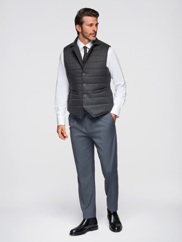 Ombre Clothing Férfi varrott elegáns mellény - grafitszürke melír V1 OM-JAVJ-0275 Ombre Clothing