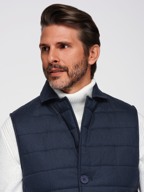 Ombre Clothing Férfi elegáns varrott mellény - sötétkék melanzs V3 OM-JAVJ-0275 Ombre Clothing