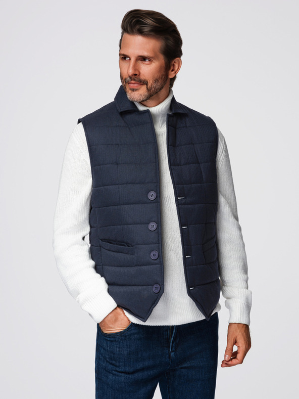 Ombre Clothing Férfi elegáns varrott mellény - sötétkék melanzs V3 OM-JAVJ-0275 Ombre Clothing