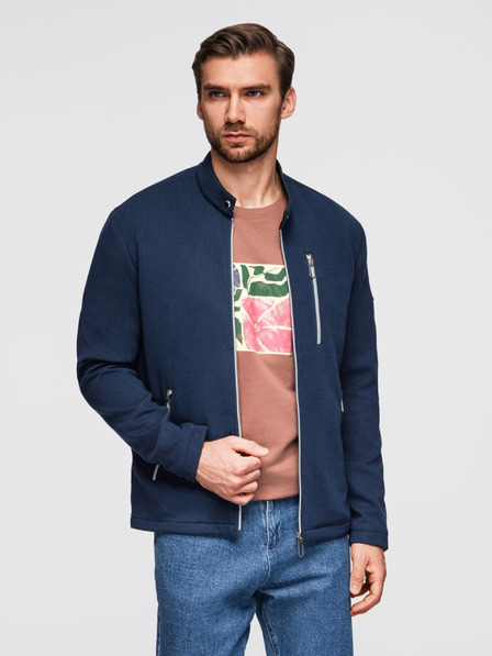 Ombre Clothing Férfi strukturált dzseki magas nyakkivágással - sötétkék V1 OM-JANP-0229 Ombre Clothing