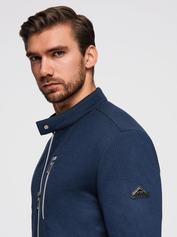 Ombre Clothing Férfi strukturált dzseki magas nyakkivágással - sötétkék V1 OM-JANP-0229 Ombre Clothing