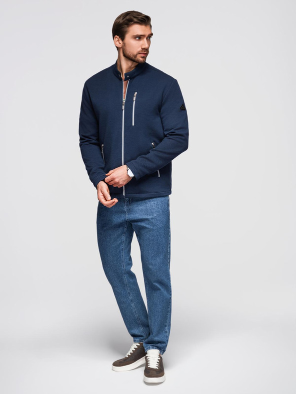 Ombre Clothing Férfi strukturált dzseki magas nyakkivágással - sötétkék V1 OM-JANP-0229 Ombre Clothing
