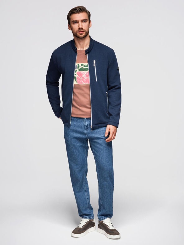 Ombre Clothing Férfi strukturált dzseki magas nyakkivágással - sötétkék V1 OM-JANP-0229 Ombre Clothing