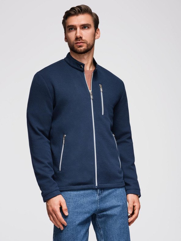 Ombre Clothing Férfi strukturált dzseki magas nyakkivágással - sötétkék V1 OM-JANP-0229 Ombre Clothing