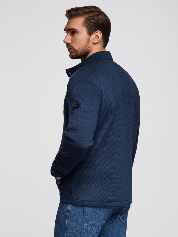 Ombre Clothing Férfi strukturált dzseki magas nyakkivágással - sötétkék V1 OM-JANP-0229 Ombre Clothing