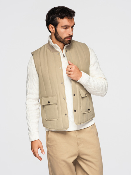 Ombre Clothing Férfi lezser ujjatlan mellény függőleges varrással - bézs V2 OM-JAVJ-0323 Ombre Clothing