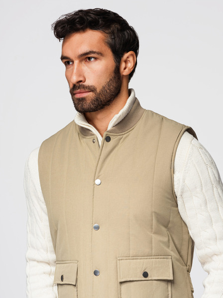 Ombre Clothing Férfi lezser ujjatlan mellény függőleges varrással - bézs V2 OM-JAVJ-0323 Ombre Clothing