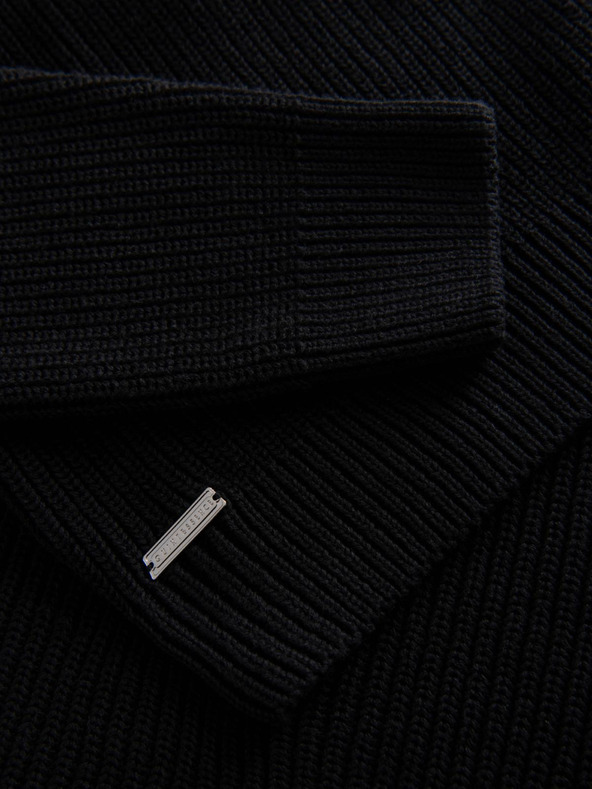 Ombre Clothing Férfi klasszikus pamut pulóver magas nyakkivágással - fekete V4 OM-SWTN-0162 Ombre Clothing