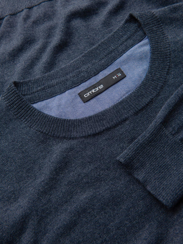 Ombre Clothing BASIC férfi viszkóz pulóver kerek nyakkivágással - sötétkék melír V16 OM-SWBS-0106 Ombre Clothing