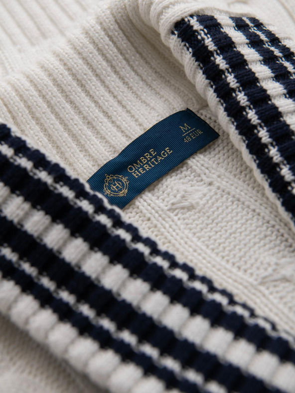 Ombre Clothing Férfi pulóver sálgallérral preppy stílusban - fehér V1 OM-SWCD-0152 Ombre Clothing