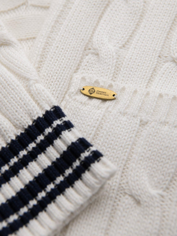 Ombre Clothing Férfi pulóver sálgallérral preppy stílusban - fehér V1 OM-SWCD-0152 Ombre Clothing