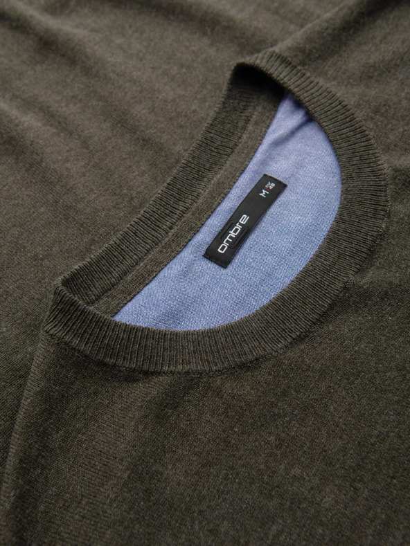 Ombre Clothing Férfi viszkóz BASIC pulóver kerek nyakkivágással - olivazöld melír V17 OM-SWBS-0106 Ombre Clothing