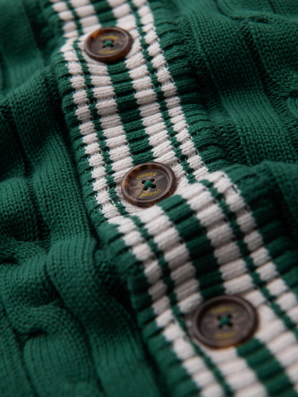 Ombre Clothing Férfi pulóver sálgallérral preppy stílusban - zöld V2 OM-SWCD-0152 Ombre Clothing