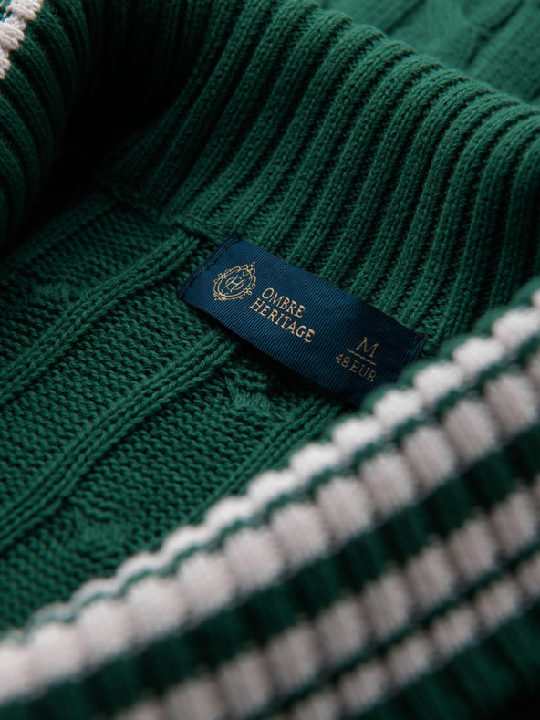 Ombre Clothing Férfi pulóver sálgallérral preppy stílusban - zöld V2 OM-SWCD-0152 Ombre Clothing