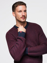 Ombre Clothing Férfi pulóver kontraszt kötéssel és kerek nyakkivágással - bordó V1 OM-SWSW-0122 Ombre Clothing