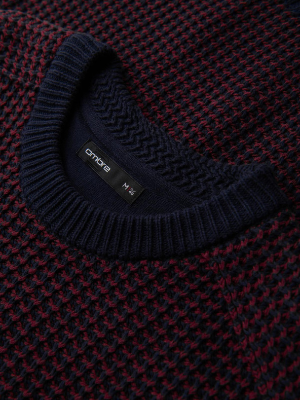 Ombre Clothing Férfi pulóver kontraszt kötéssel és kerek nyakkivágással - bordó V1 OM-SWSW-0122 Ombre Clothing