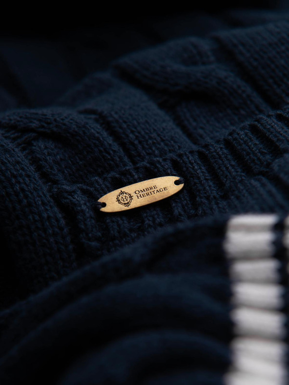 Ombre Clothing Férfi pulóver sálgallérral preppy stílusban - sötétkék V4 OM-SWCD-0152 Ombre Clothing