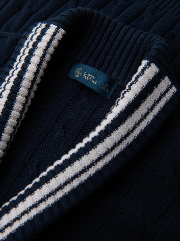 Ombre Clothing Férfi pulóver sálgallérral preppy stílusban - sötétkék V4 OM-SWCD-0152 Ombre Clothing