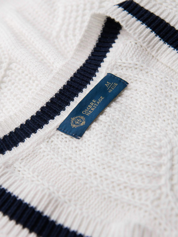 Ombre Clothing Férfi kockás pulóver nyakkivágással - fehér V1 OM-SWSW-0151 Ombre Clothing