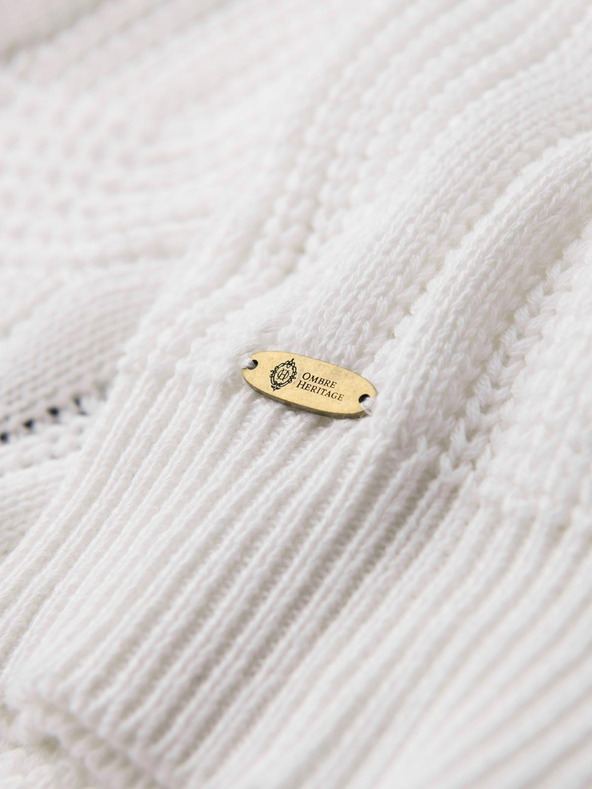 Ombre Clothing Férfi kockás pulóver nyakkivágással - fehér V1 OM-SWSW-0151 Ombre Clothing