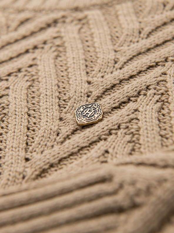 Ombre Clothing Férfi cikk-cakk kötésű pulóver - homokszín V1 OM-SWSW-0147 Ombre Clothing