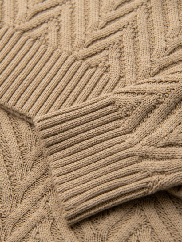 Ombre Clothing Férfi cikk-cakk kötésű pulóver - homokszín V1 OM-SWSW-0147 Ombre Clothing