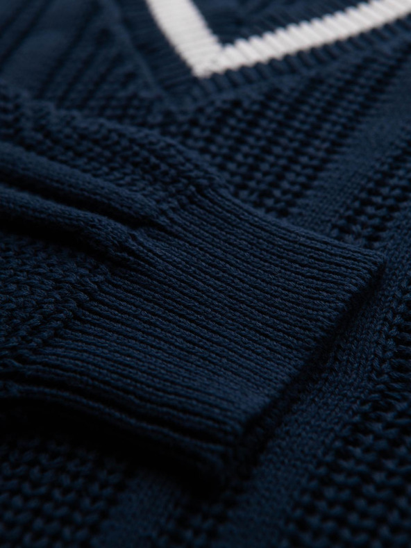 Ombre Clothing Férfi kockás pulóver nyakkivágással - sötétkék V2 OM-SWSW-0151 Ombre Clothing